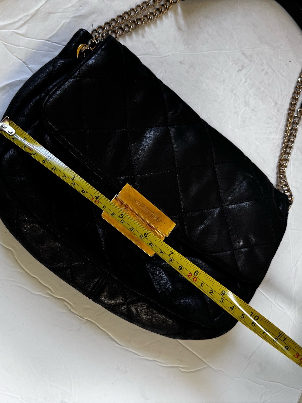 Michael Kors Leather Sloan Quilted Flap Shoulder Bag Chain Crossbody Black Gold - Picture 15 of 16
